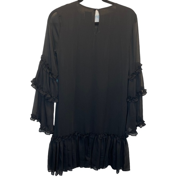 CeCe Ruffle Chiffon Shift Dress in Rich Black XS NWT NEW - Picture 3 of 7